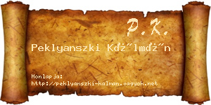 Peklyanszki Kálmán névjegykártya